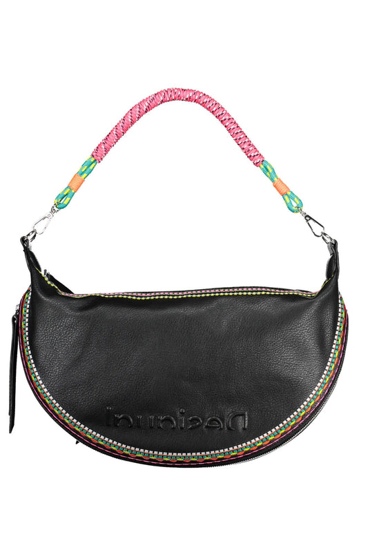 Elegant Embroidered Black Handbag with Contrasting Details