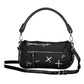 Chic Embroidered Black Handbag with Contrasting Details
