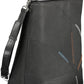 Sleek Black Polyurethane Handbag with Logo Accent