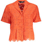 Vibrant Orange V-Neck Shirt with Contrasting Details