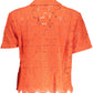 Vibrant Orange V-Neck Shirt with Contrasting Details