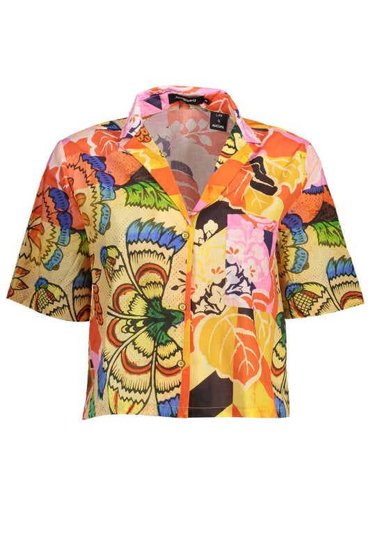 Vibrant Yellow Print V-Neck Shirt with Logo Detail