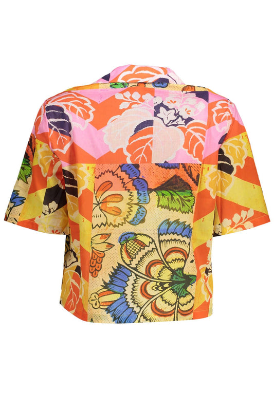 Vibrant Yellow Print V-Neck Shirt with Logo Detail