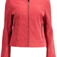 Chic Red Polyurethane Jacket with Logo Detail
