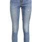 Embroidered Faded Jeans with Chic Worn Effect