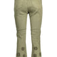 Embroidered Contrast Stitch Green Jeans
