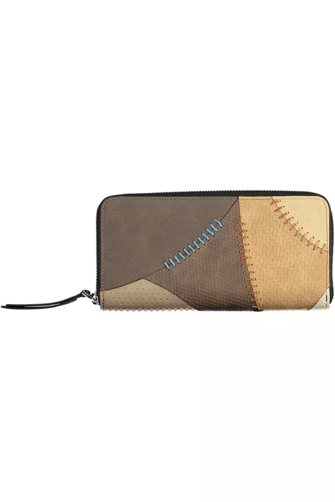 Beige Triple Compartment Wallet with Coin Purse