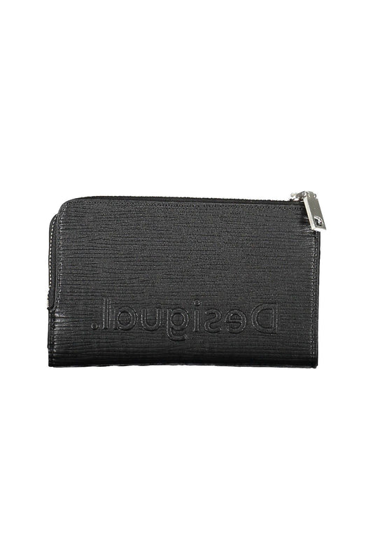 Chic Black Polyurethane Tri-Compartment Wallet