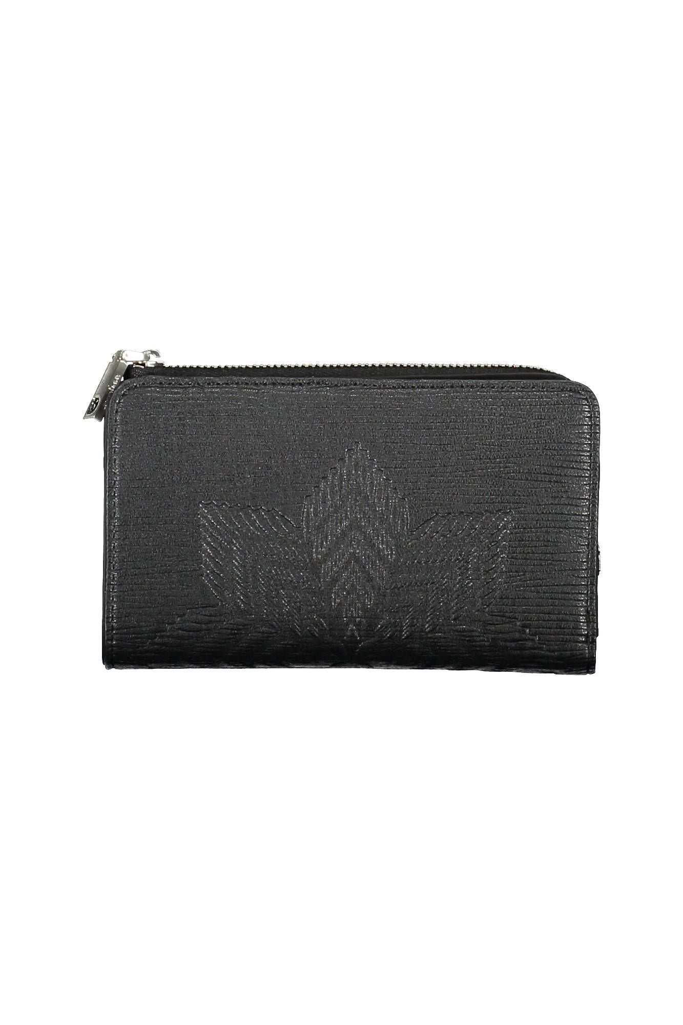 Chic Black Polyurethane Tri-Compartment Wallet