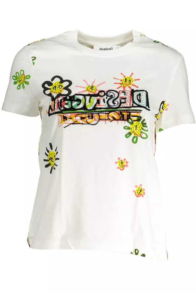 Chic Printed Round Neck Tee with Contrasting Details