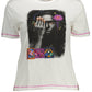 Chic White Printed Crew Neck Tee