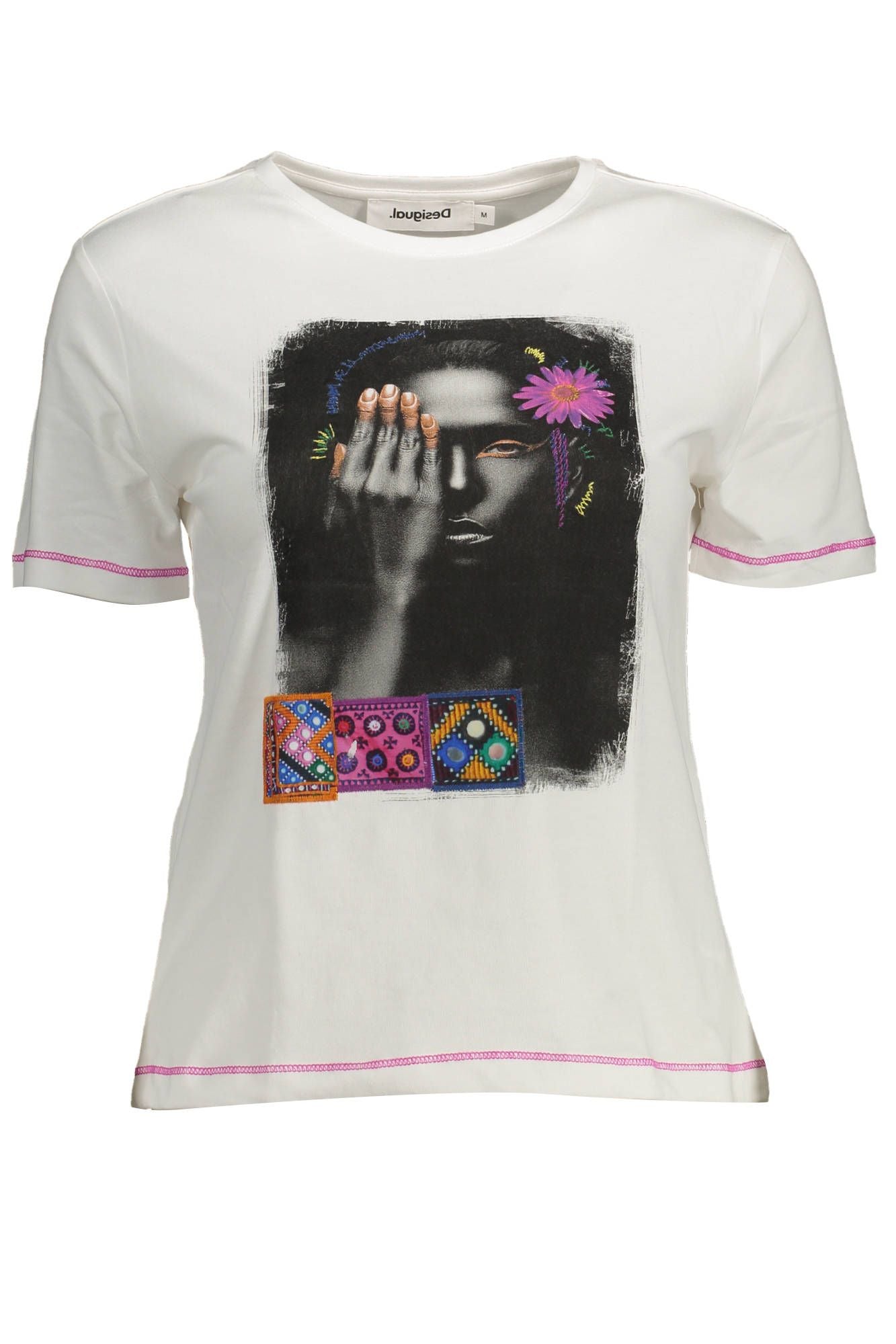 Chic White Printed Crew Neck Tee