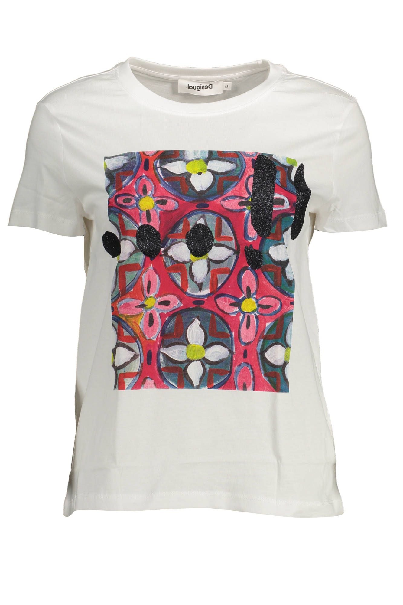 Chic White Printed Crew Neck Tee