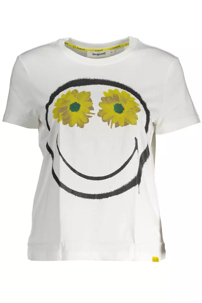 Chic White Printed Cotton Tee with Logo