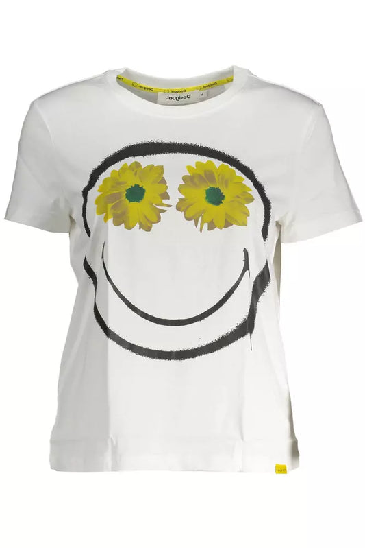 Chic White Printed Cotton Tee with Logo