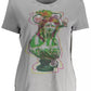 Chic Gray Printed Cotton Tee with Logo