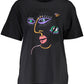 Chic Embroidered Black Tee with Artistic Flair