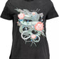 Chic Black Printed Tee with Unique Embellishments