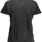 Chic Black Printed Tee with Unique Embellishments