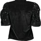 Chic Puff Sleeve High Collar Tee in Black