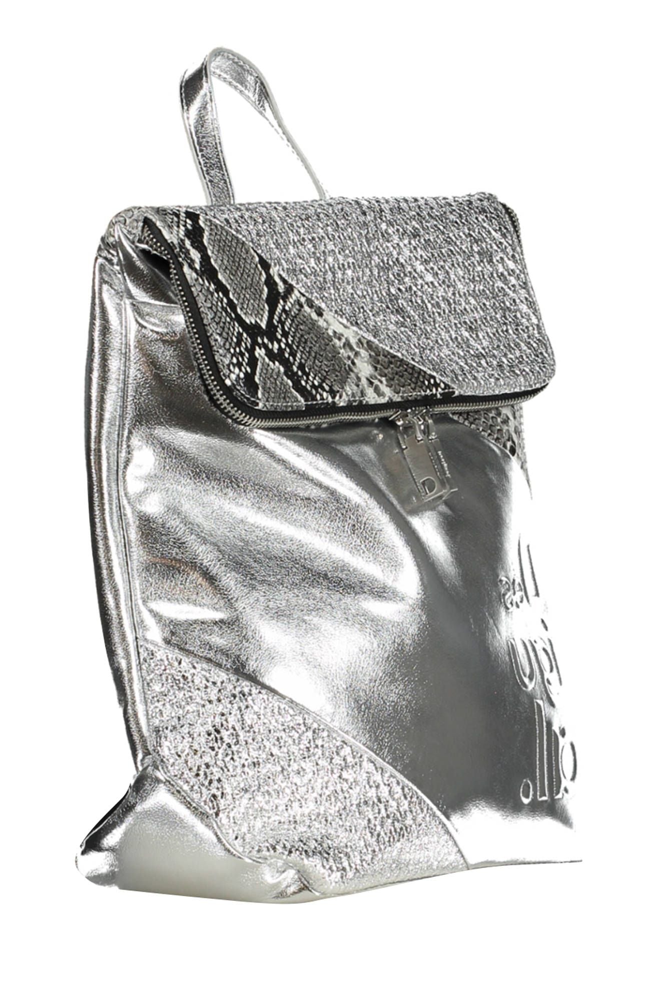 Chic Silver Backpack with Contrasting Details