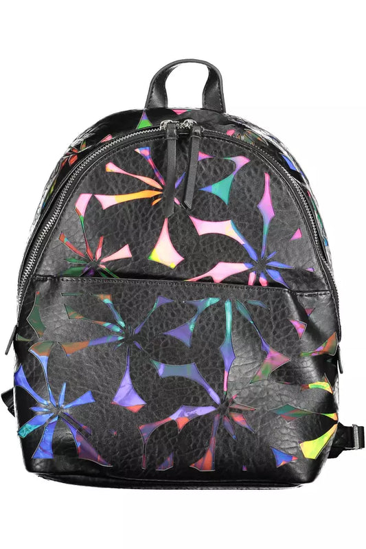 Chic Black Polyethylene Backpack with Logo Detail