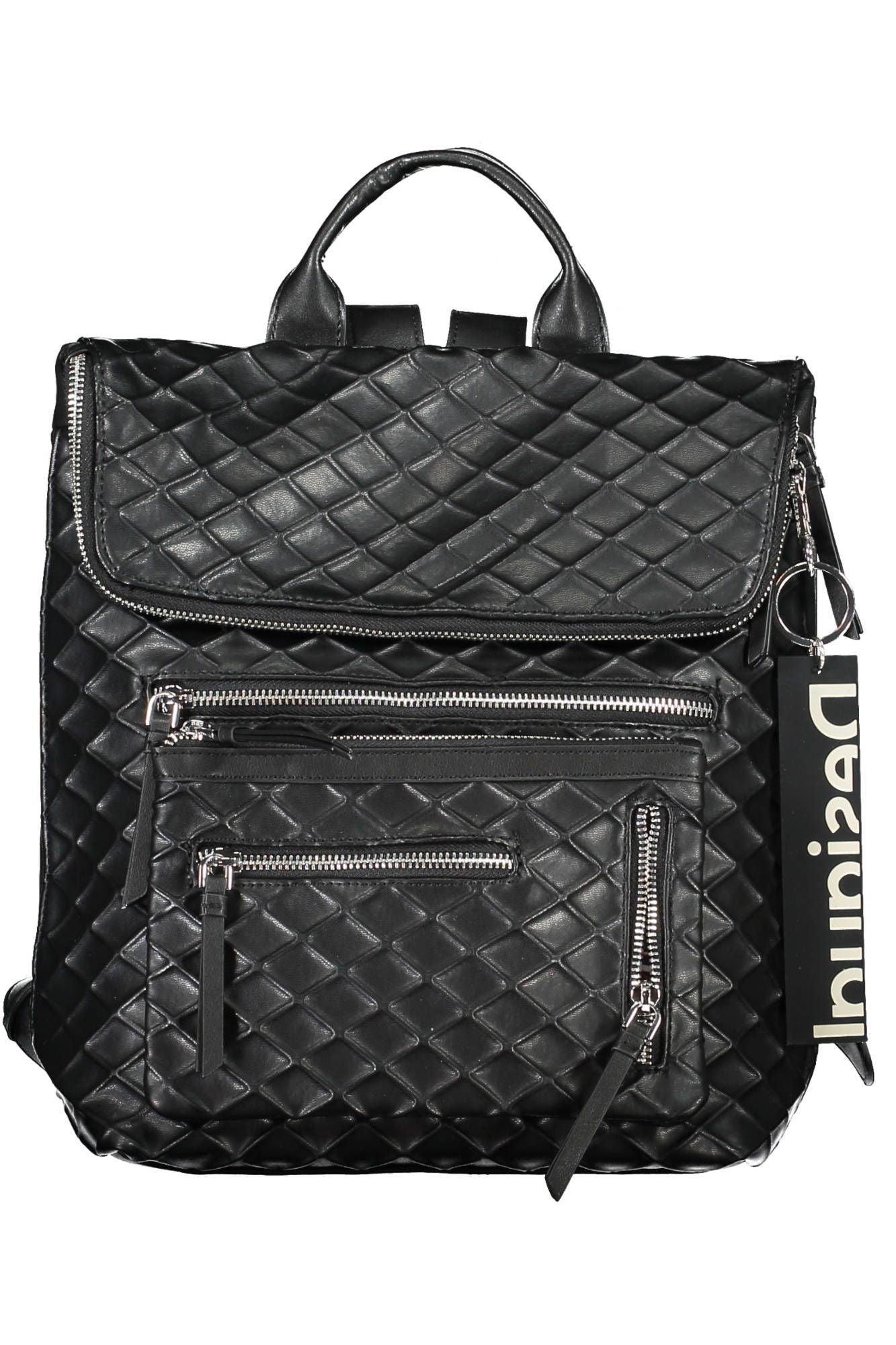 Chic Black Polyurethane Backpack with Contrast Details