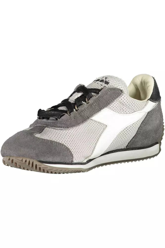 Elegant Gray Lace-Up Sneakers with Contrasting Details