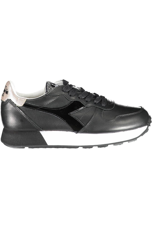Elegant Black Leather Sneakers with Contrast Detail