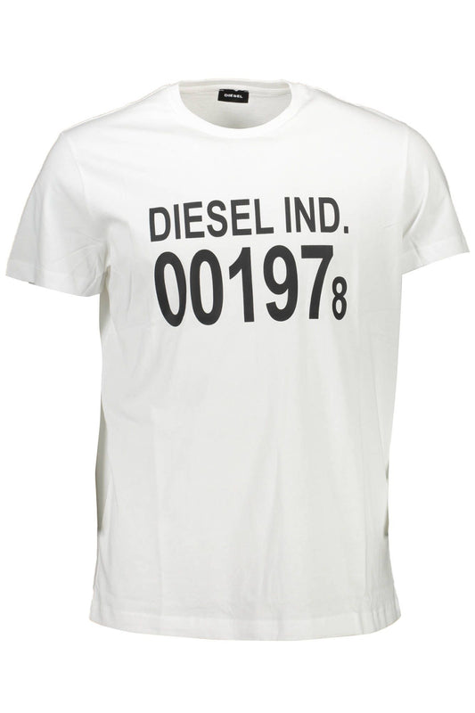 White Cotton Crew Neck Tee with Print Logo