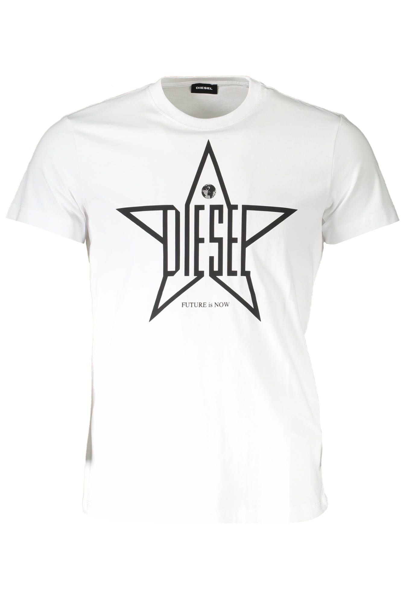 Sleek White Round Neck Tee with Logo Detail