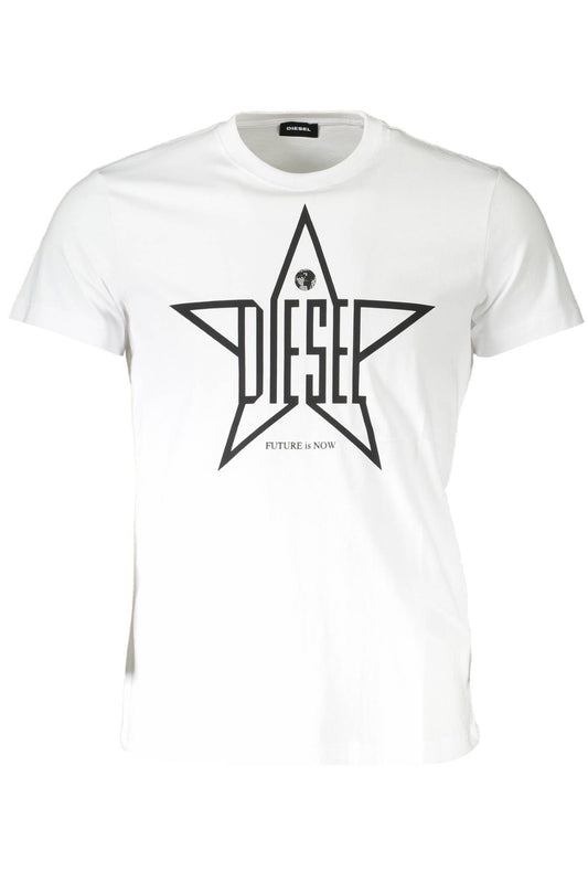 Sleek White Round Neck Tee with Logo Detail