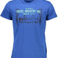 Blue Cotton Crew Neck Tee with Graphic Logo