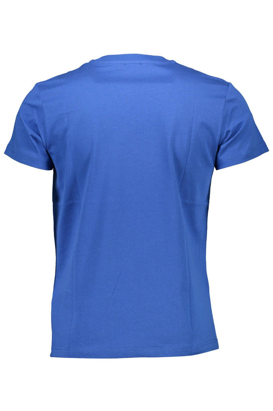 Blue Cotton Crew Neck Tee with Graphic Logo