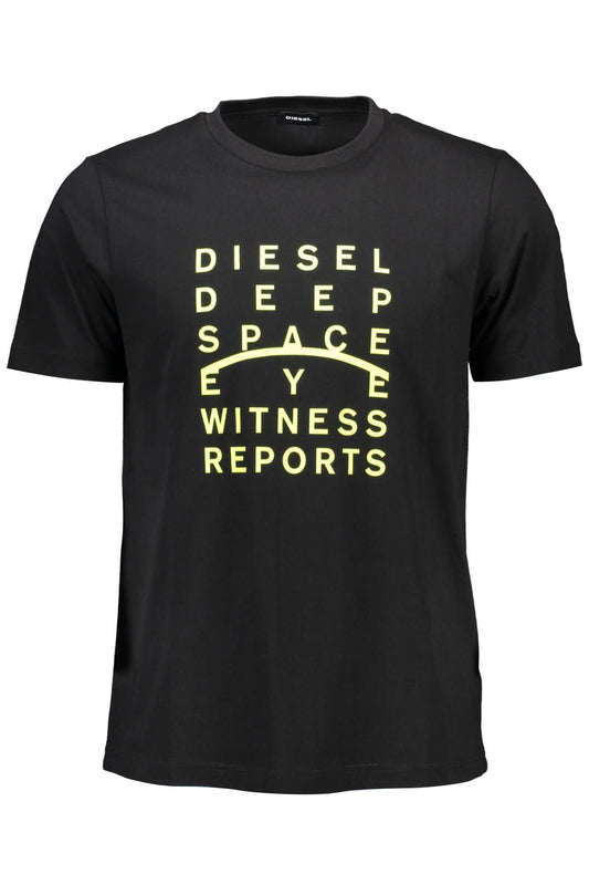 Sleek Black Crew Neck Cotton Tee with Logo Print