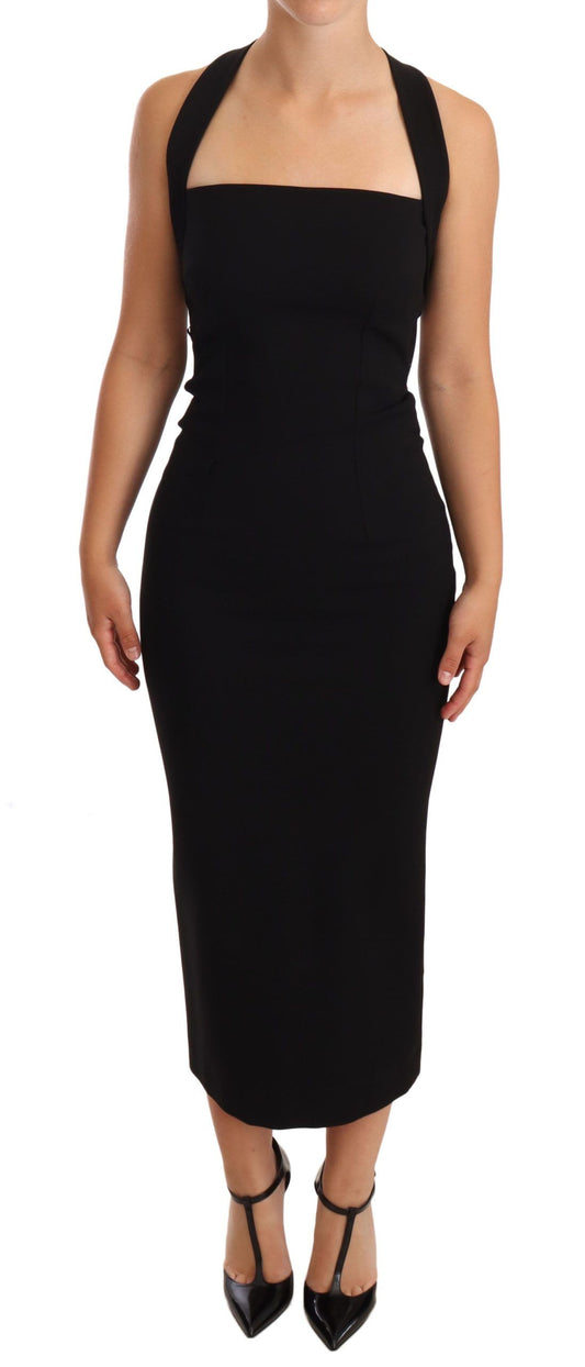 Elegant Black Sheath Halter Dress