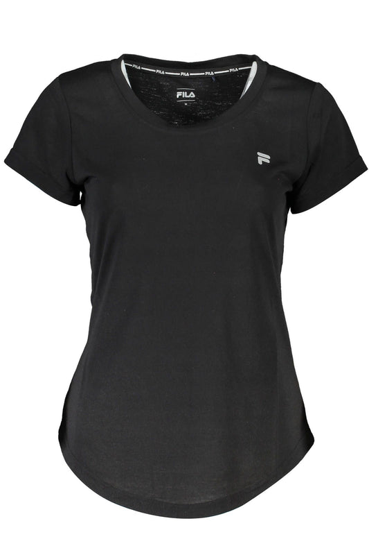 Classic Black Logo Tee with Wide Neckline