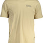 Beige Round Neck Cotton Tee with Logo Print