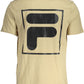Beige Round Neck Cotton Tee with Logo Print
