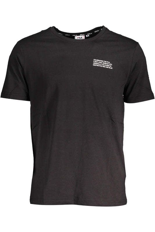 Sleek Black Printed Tee with Classic Round Neck