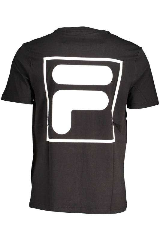 Sleek Black Printed Tee with Classic Round Neck
