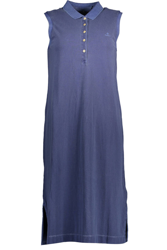 Sleeveless Italian Collar Long Dress in Blue