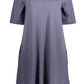 Chic Blue Round Neckline Short Dress with Pockets