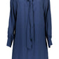 Elegant Long Sleeved Blue Dress with Contrasting Details
