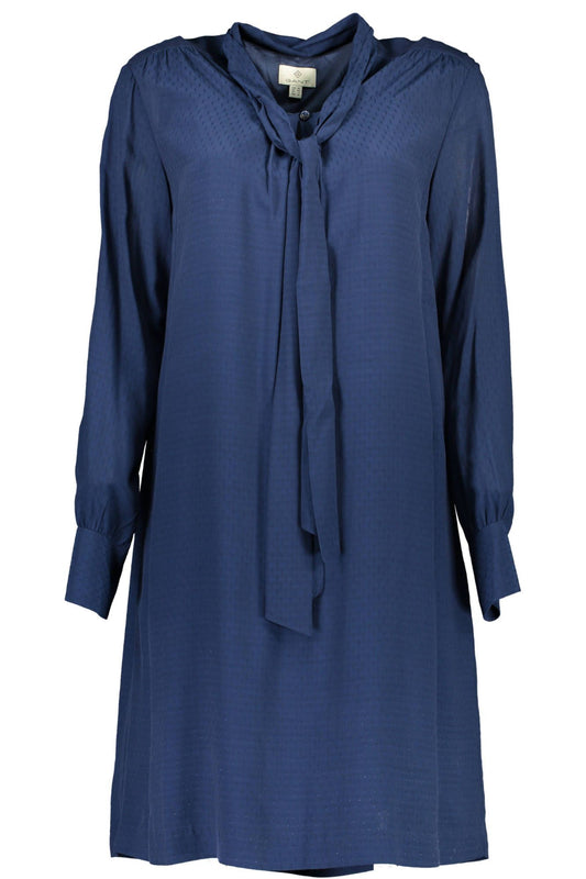 Elegant Long Sleeved Blue Dress with Contrasting Details