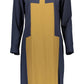 Chic Blue Round Neck Dress with Contrasting Details