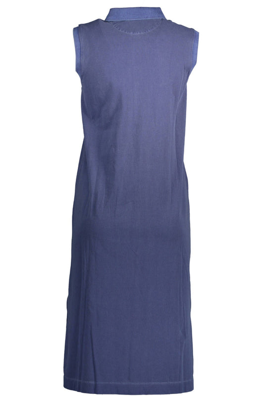 Sleeveless Italian Collar Long Dress in Blue