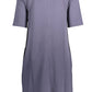 Chic Blue Round Neckline Short Dress with Pockets