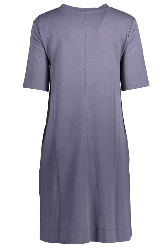 Chic Blue Round Neckline Short Dress with Pockets