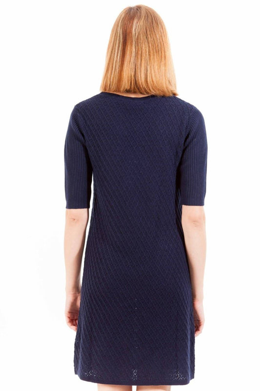 Elegant Short Sleeve Blue Wool Dress